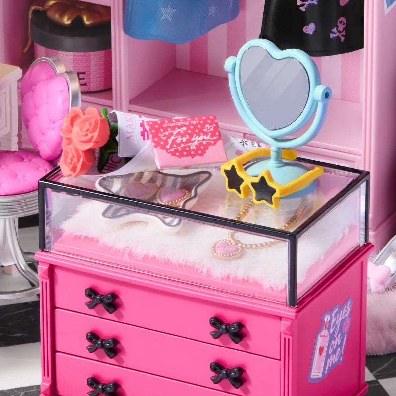 Wooden-Town Baddie Closet Miniature Room Kit – jewelry dresser with heart mirror and sunglasses