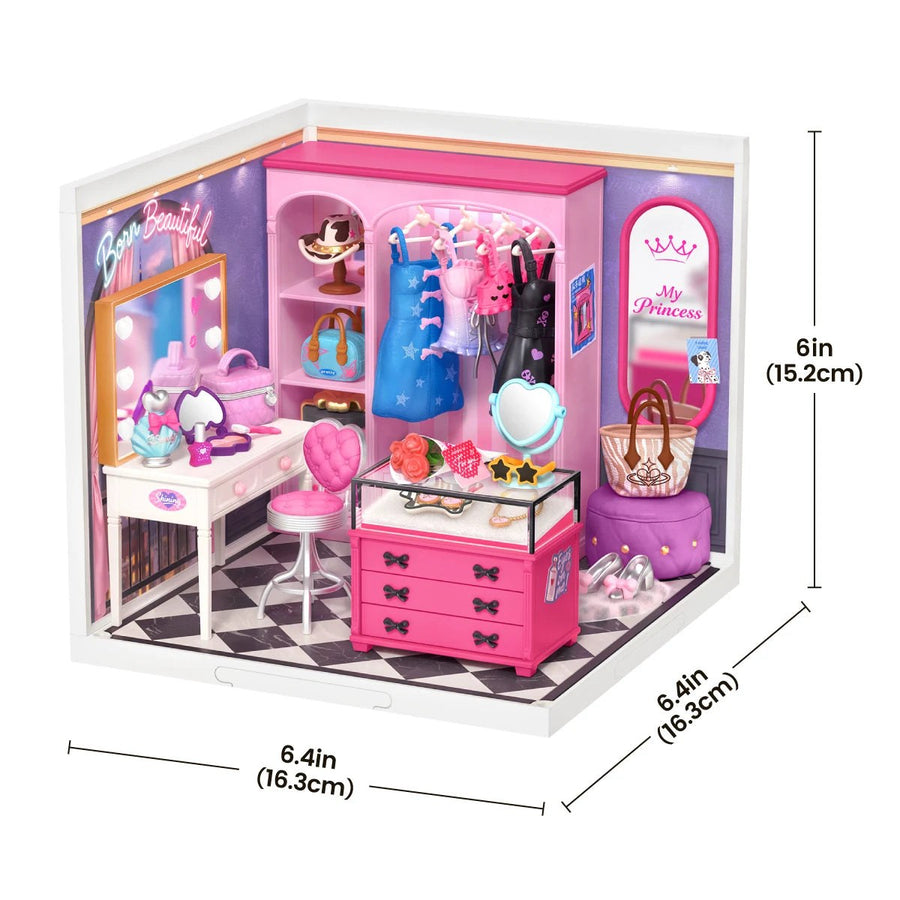 Wooden-Town Baddie Closet Miniature Room Kit – assembled size 16.3 × 16.3 × 15.2 cm