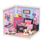 Wooden-Town Bedroom Pop Miniature Room Kit – finished pink-and-blue music lover's bedroom