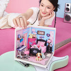 Wooden-Town Bedroom Pop Miniature Room Kit – finished room shown next to a person for scale