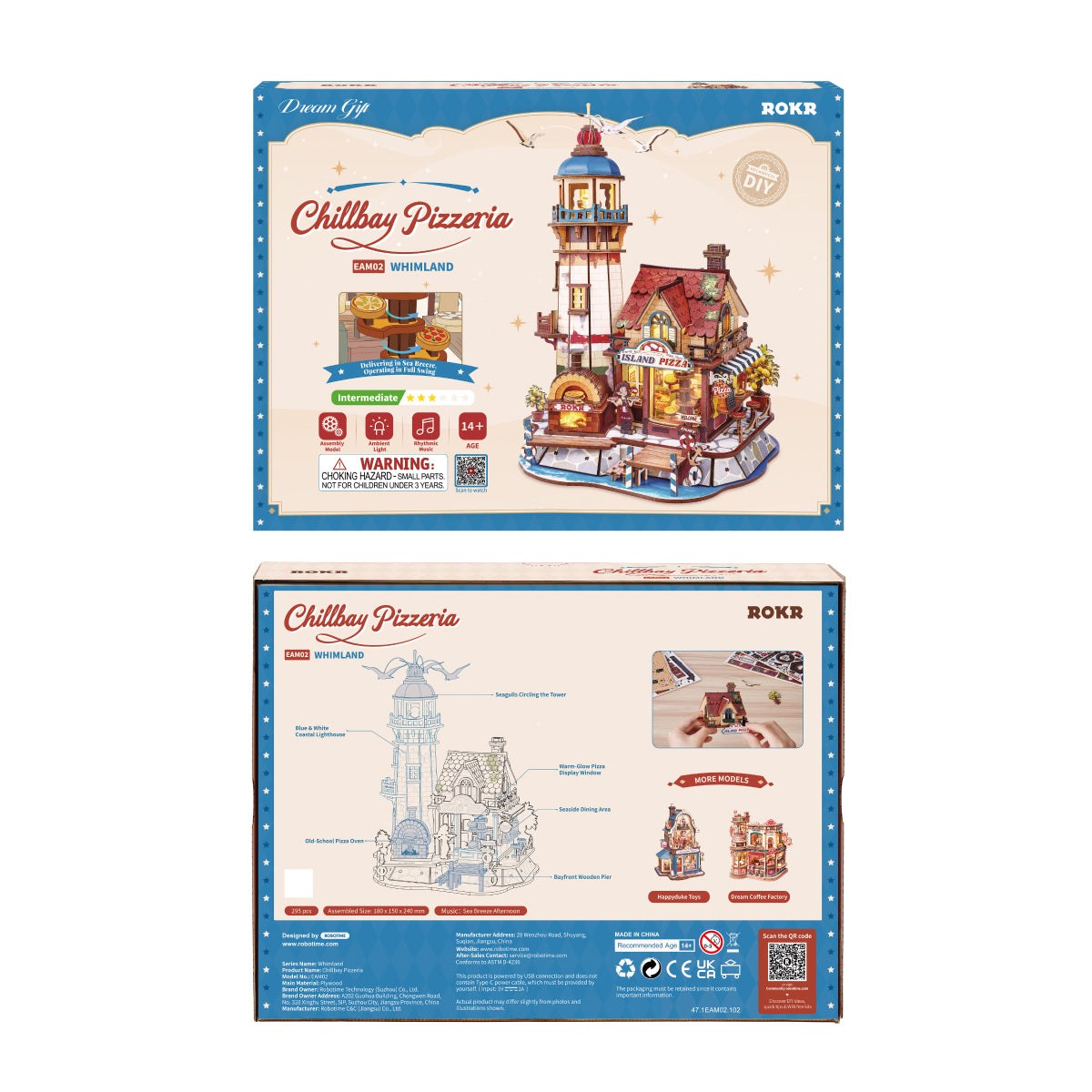 Wooden-Town Chillbay Pizzeria Music Box Kit – front and back of the kit box