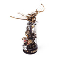 Wooden-Town Da Vinci's Ornithopter mechanical model kit – finished flapping-wing ornithopter on a tower with ladder and engine on a white background