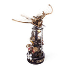 Wooden-Town Da Vinci's Ornithopter mechanical model kit – finished flapping-wing ornithopter on a tower with ladder and engine on a white background