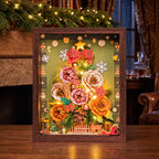 Wooden-Town Everglow Christmas Tree 3D puzzle kit – framed tree glowing with warm string lights in a cozy living room