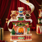 Wooden-Town Fireside Music Night 3D wooden puzzle music box – music box with glowing fire in front of a red curtain with music notes