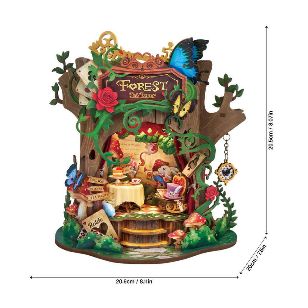 Wooden-Town Forest Tea Party Music Box Kit – assembled size 20.6 × 20 × 20.5 cm