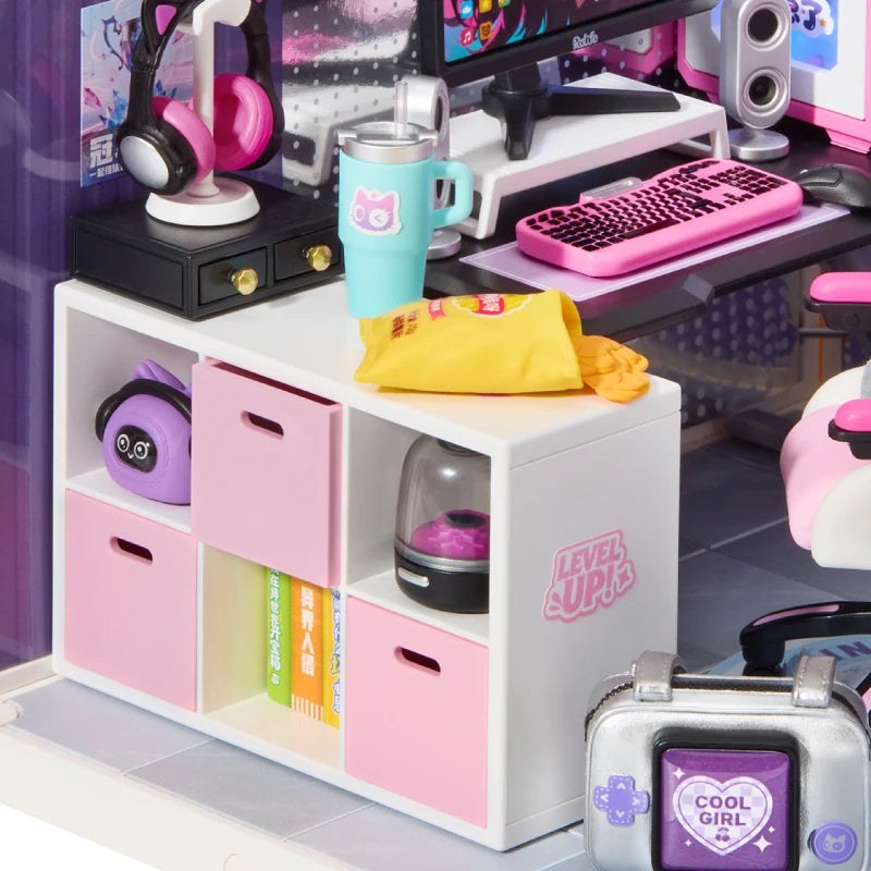 Wooden-Town Gamer Queen Miniature Room Kit – cube storage with headphones, speakers and gadget bag