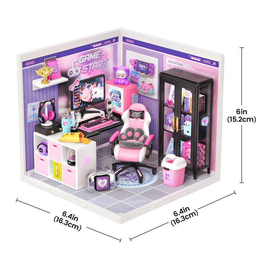 Wooden-Town Gamer Queen Miniature Room Kit – assembled size 16.3 × 16.3 × 15.2 cm