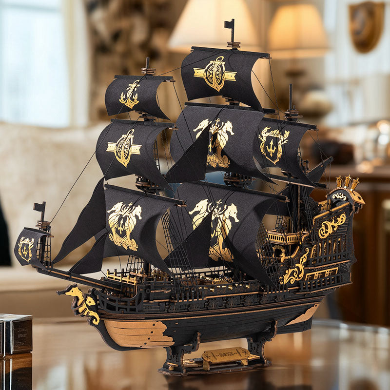 3D Wooden Pirate Ship Model – Seahorse-Bark Puzzle – view 5
