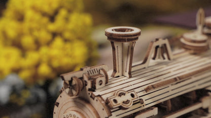 1:80 Wooden Steam Locomotive & Tender Kit — Natural Plywood, 308 Pieces