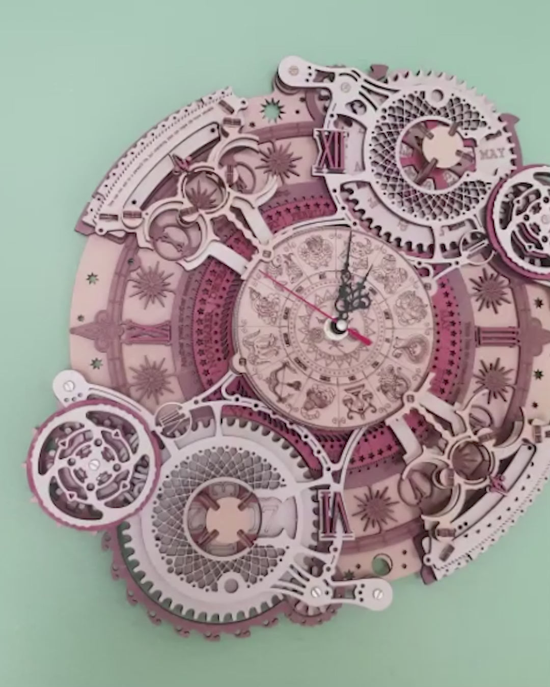 Zodiac Wall Clock — Plywood DIY Clock (Beige & Brown, 168 Pieces)