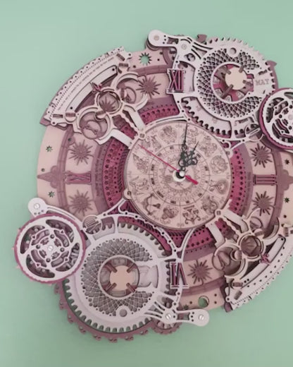 Zodiac Wall Clock — Plywood DIY Clock (Beige & Brown, 168 Pieces)