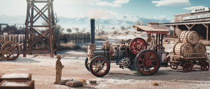 Steam Engine Wooden Locomotive Model — Red/Natural Wood, 3-Speed Collectible