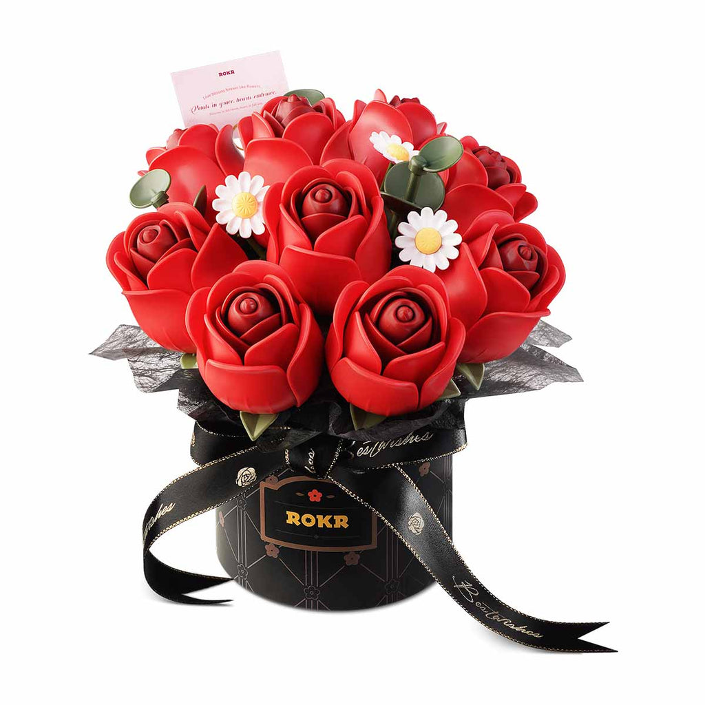 Wooden-Town Red Rose Bouquet 3D wooden flower bouquet puzzle kit