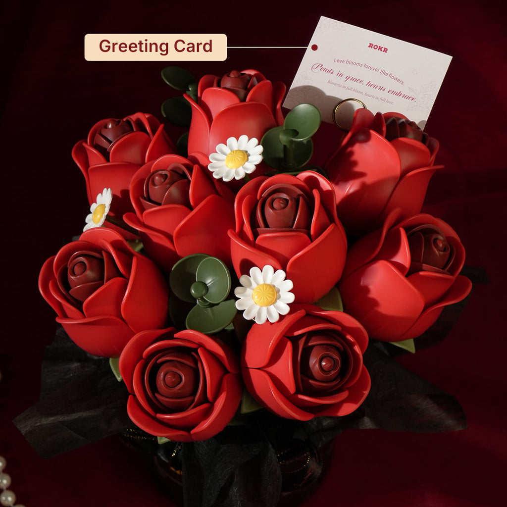Wooden-Town Red Rose Bouquet 3D wooden flower bouquet puzzle kit – image 2 of 7