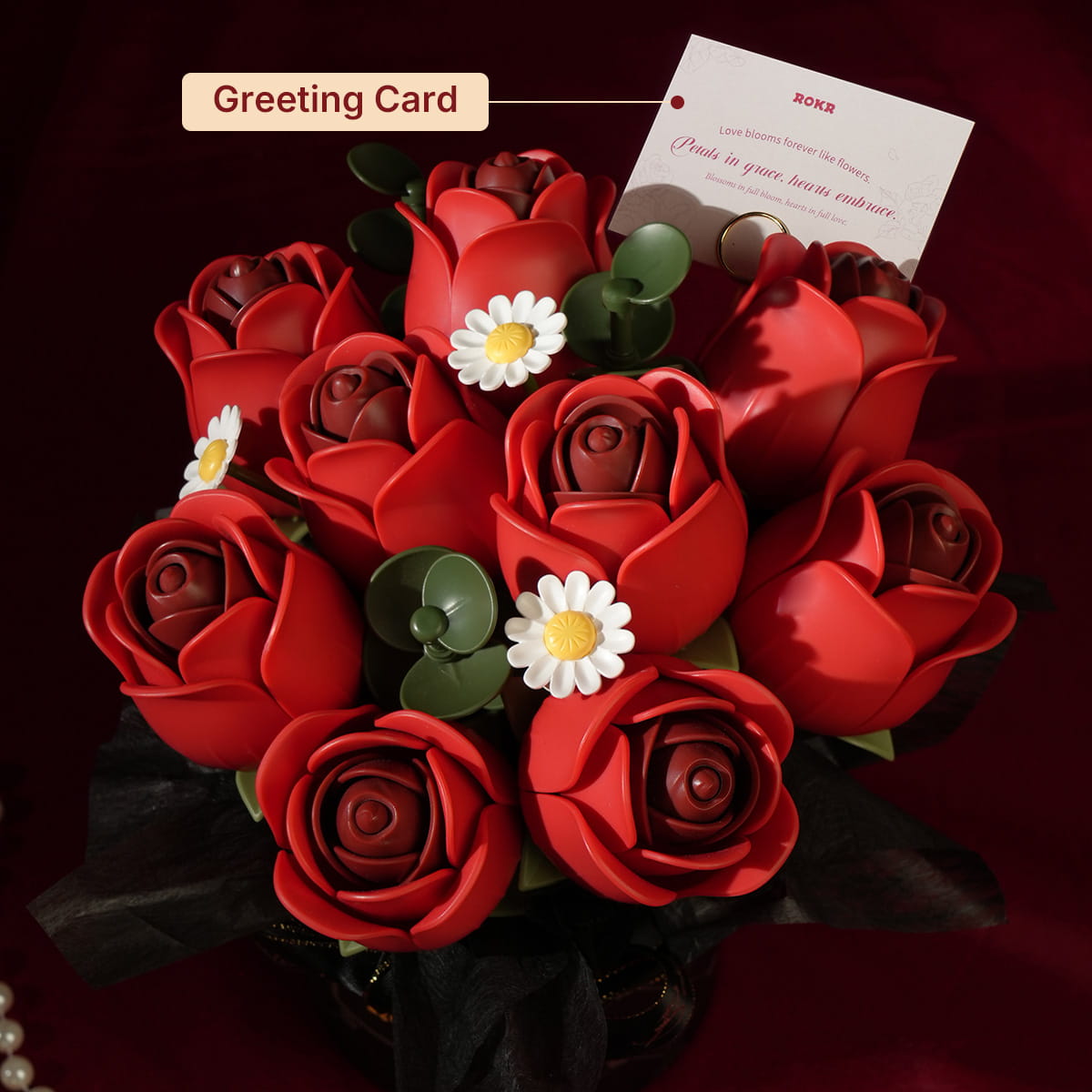 Wooden-Town Red Rose Bouquet 3D wooden flower bouquet puzzle kit – image 2 of 7