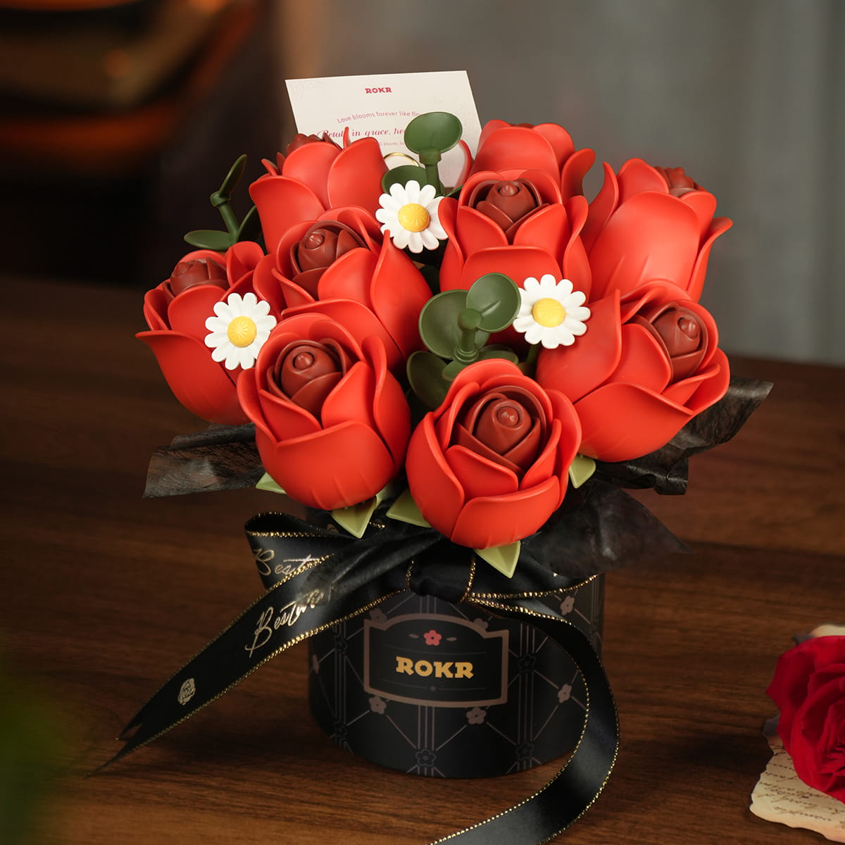 Wooden-Town Red Rose Bouquet 3D wooden flower bouquet puzzle kit – image 7 of 7