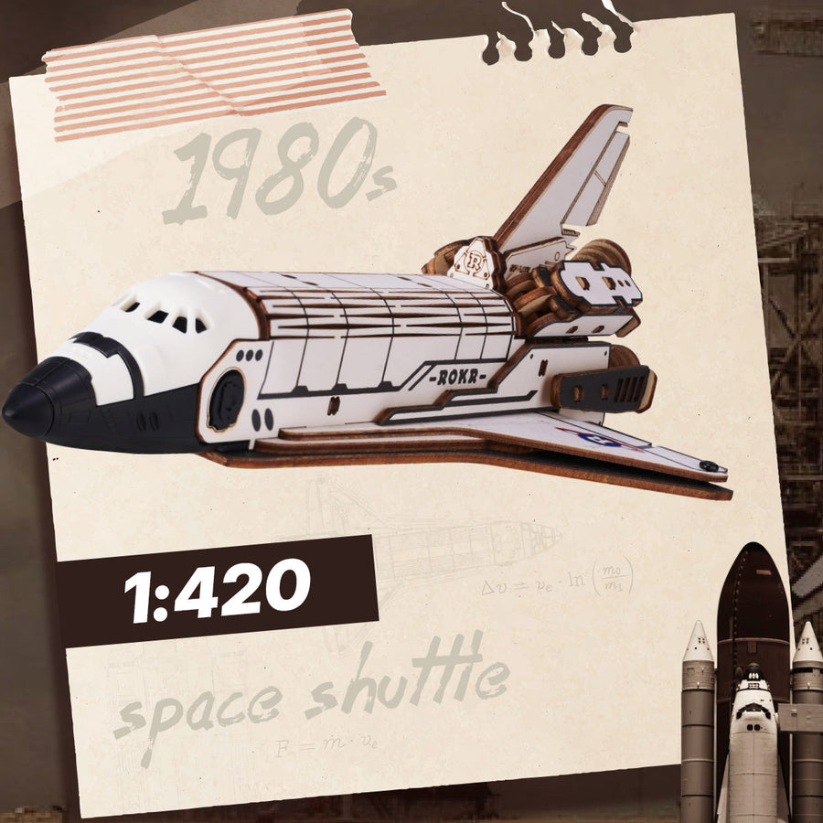 3D Wooden Space Shuttle Puzzle with LED Effects – Interactive Model – view 4