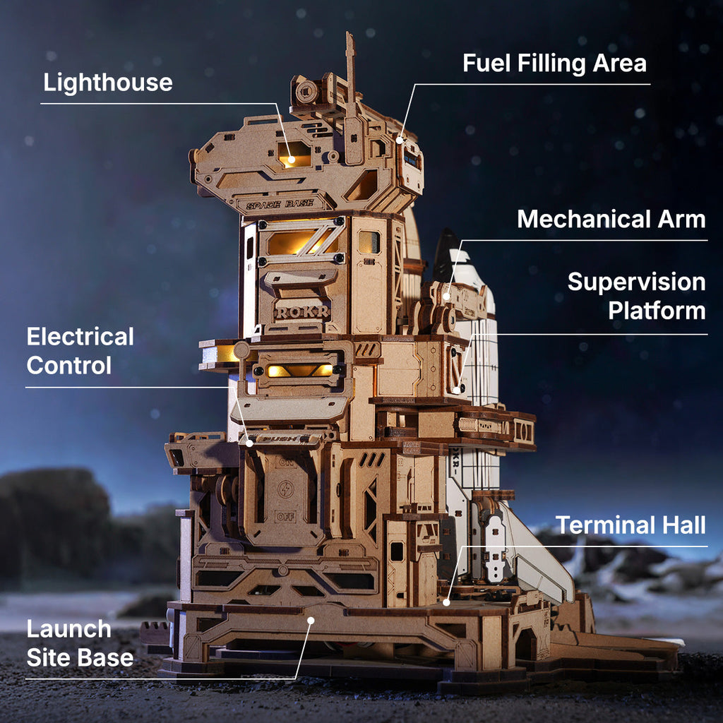 3D Wooden Space Shuttle Puzzle with LED Effects – Interactive Model – view 7