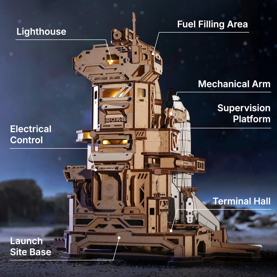 3D Wooden Space Shuttle Puzzle with LED Effects – Interactive Model – view 7