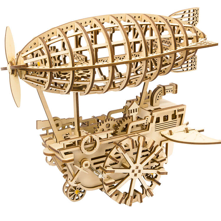 Mechanics Airship Plywood Model Kit — Brown Wooden 3D Airship (229 pcs)