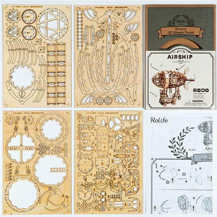 Steampunk Airship Plywood Model Kit — Natural Wood Finish – view 10