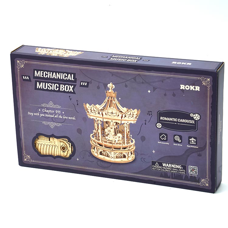 Romantic Carousel — Light Wood Mechanical Music Box (Plywood, Winding) – view 10