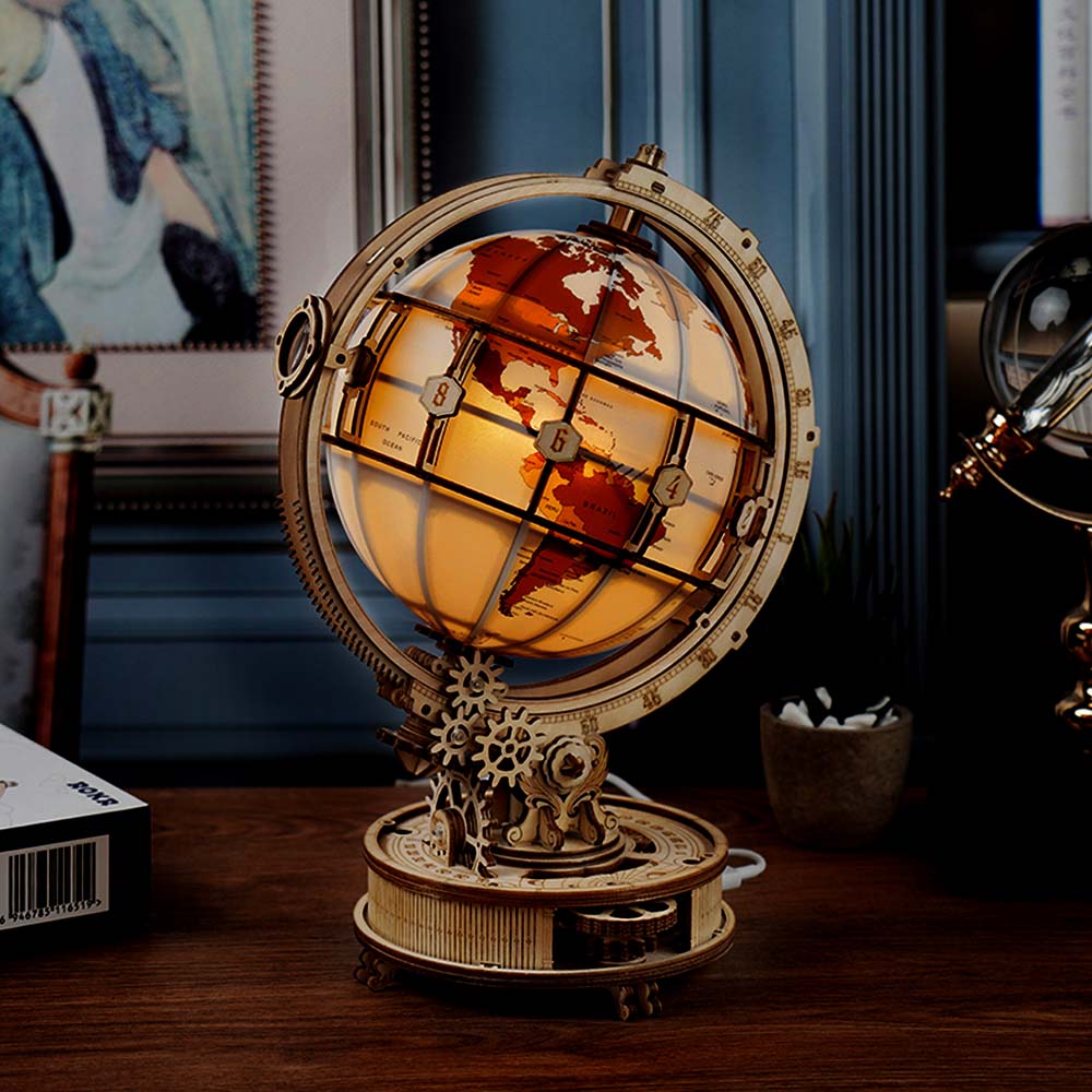 Luminous Globe — Plywood Tabletop Lamp (Brown & Orange, 180 pcs) – view 12