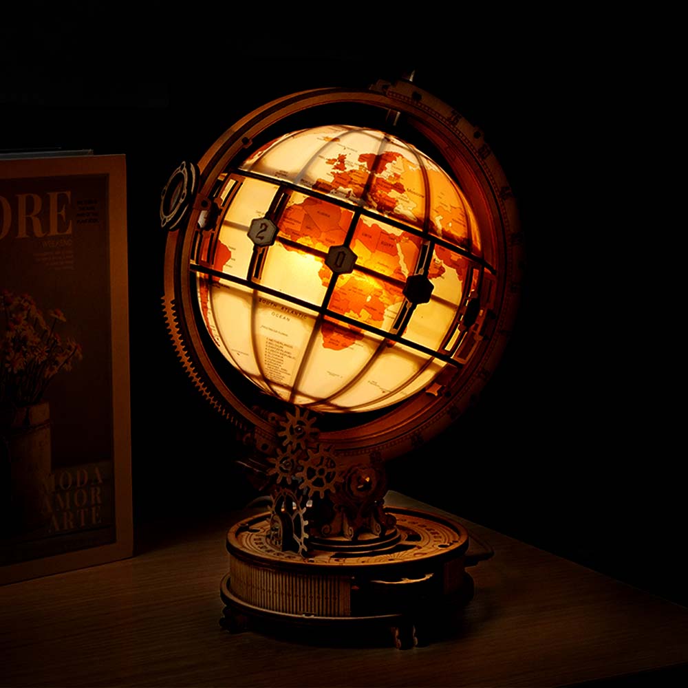 Luminous Globe — Plywood Tabletop Lamp (Brown & Orange, 180 pcs) – view 2