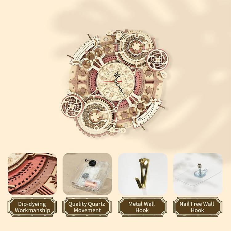Zodiac Wall Clock — Plywood DIY Clock (Beige & Brown, 168 Pieces) – view 12