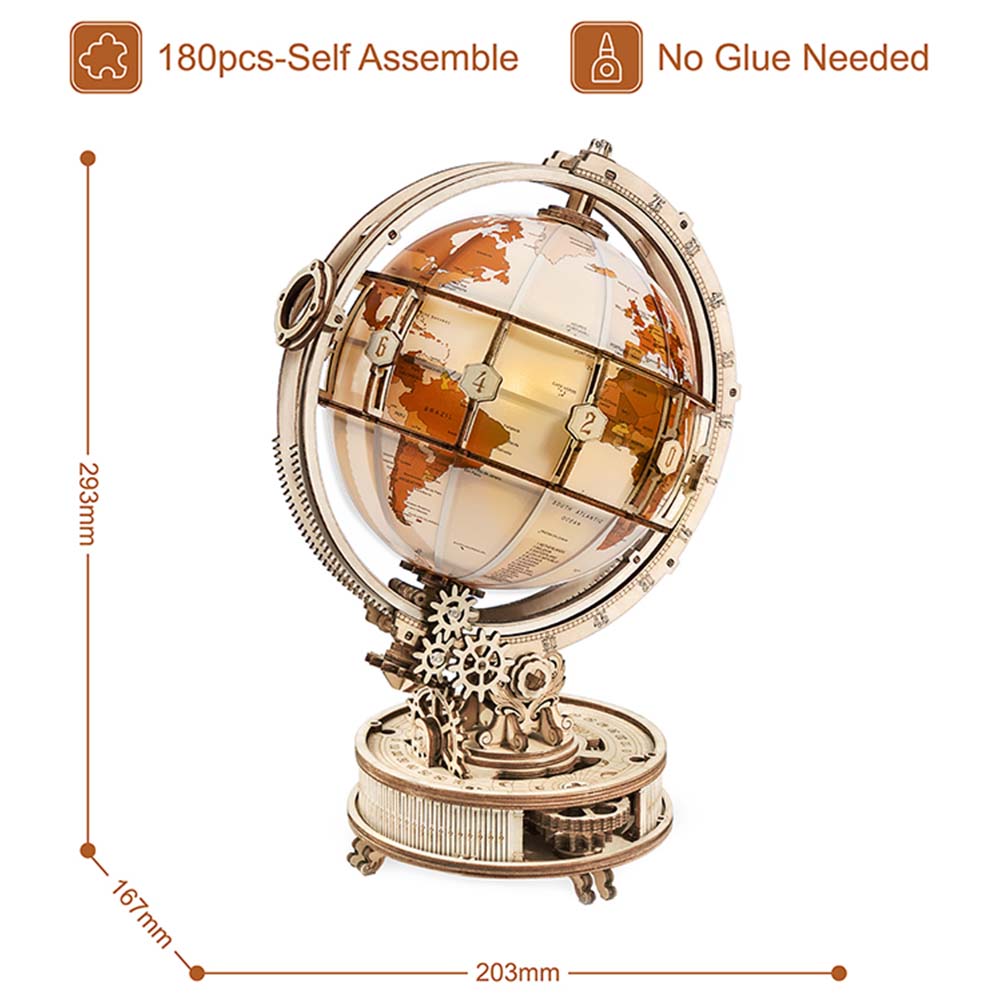 Luminous Globe — Plywood Tabletop Lamp (Brown & Orange, 180 pcs) – view 7