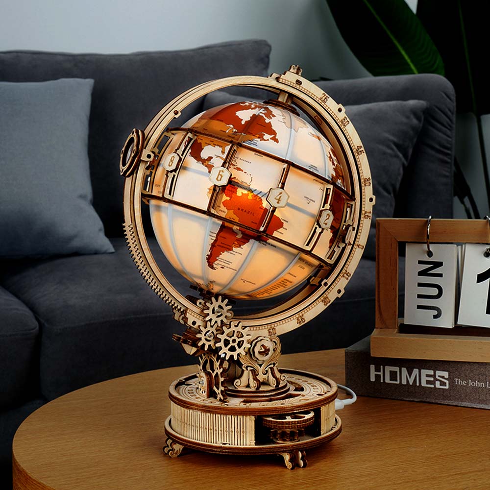 Luminous Globe — Plywood Tabletop Lamp (Brown & Orange, 180 pcs) – view 13