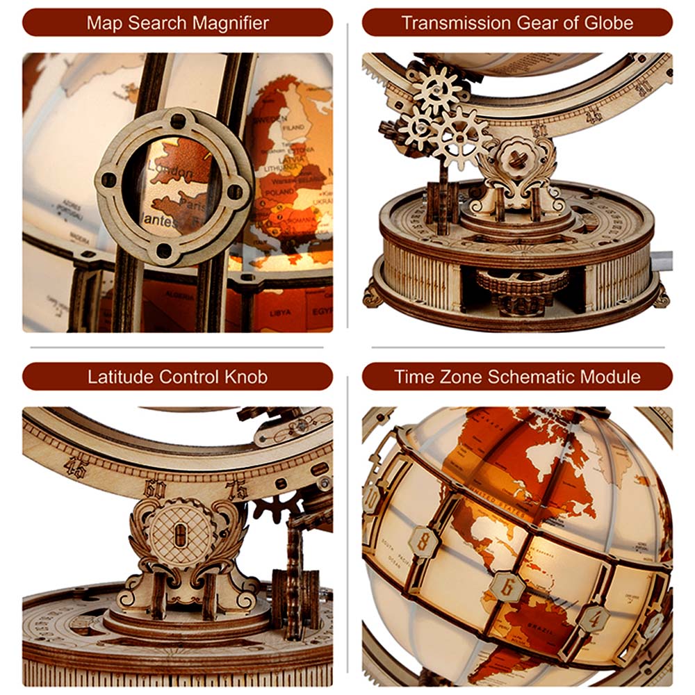 Luminous Globe — Plywood Tabletop Lamp (Brown & Orange, 180 pcs) – view 6