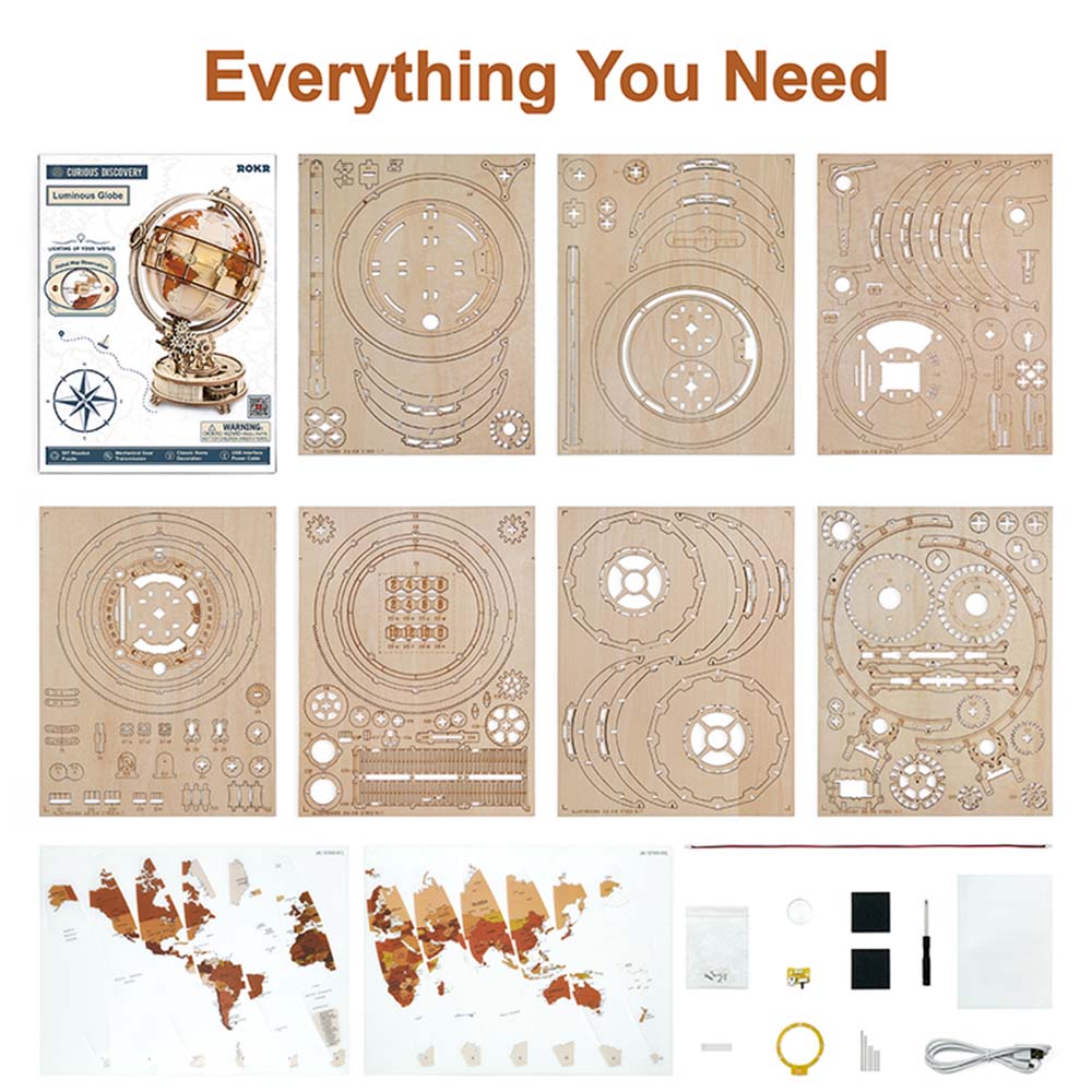 Luminous Globe — Plywood Tabletop Lamp (Brown & Orange, 180 pcs) – view 17