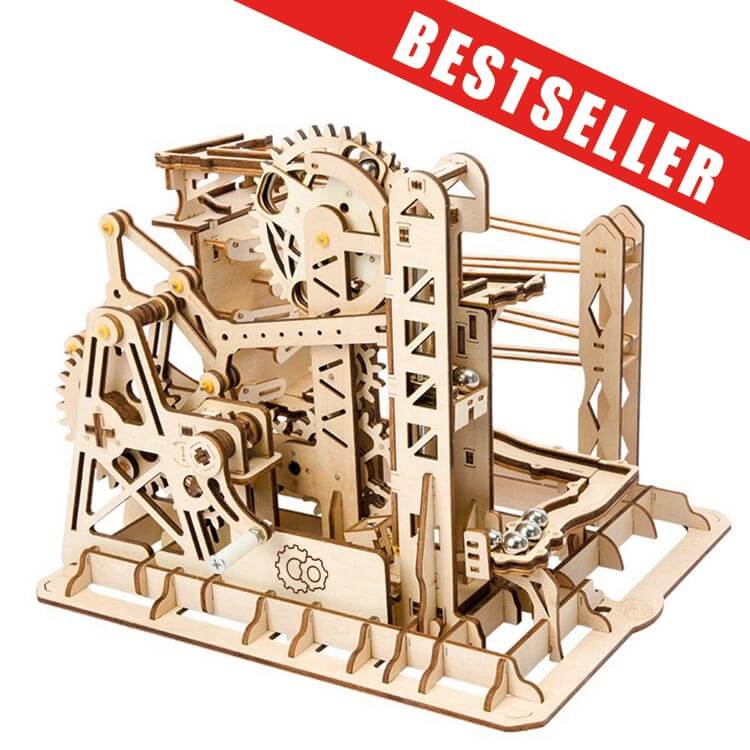 Lift Climber — Wooden Marble Run Kit (Natural Beige Plywood) – 3D wooden model kit