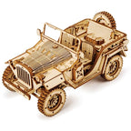 Wooden Army Jeep 3D Model Kit — Laser‑Cut Plywood, No Glue, Brown – 3D wooden model kit