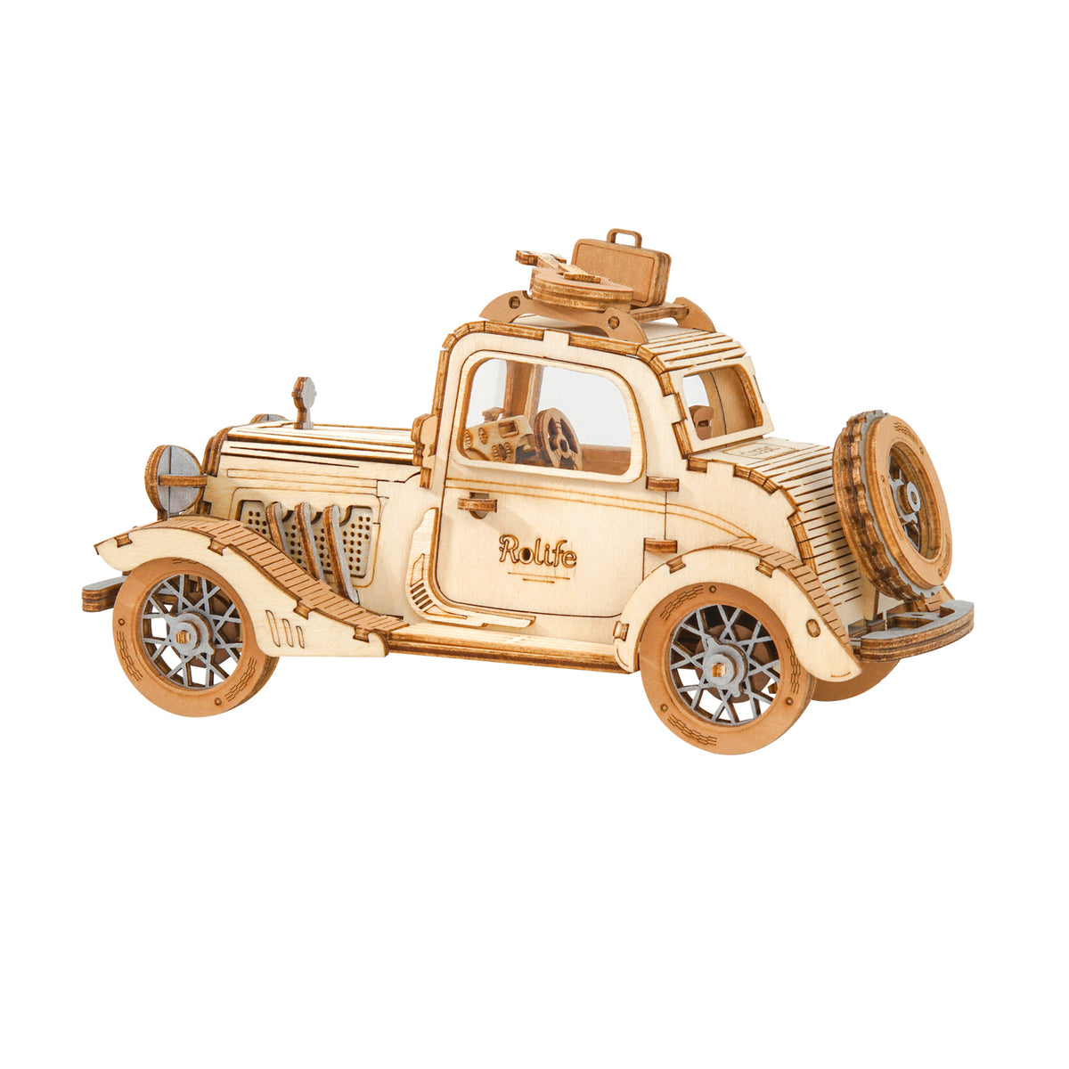 Vintage Plywood Car Kit — Natural Wood 164‑Piece Hobby Model – view 2