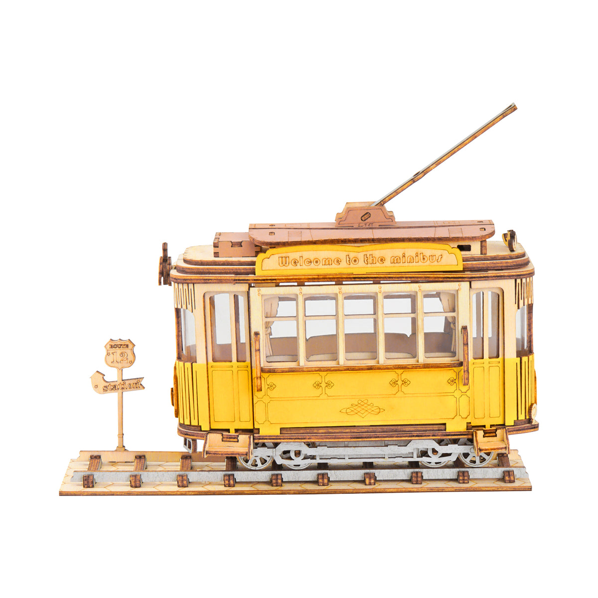 San Francisco Tramcar Model Kit — Yellow Plywood, 145 Pieces – 3D wooden model kit