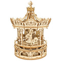 Romantic Carousel — Light Wood Mechanical Music Box (Plywood, Winding) – 3D wooden model kit