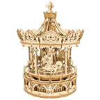 Romantic Carousel — Light Wood Mechanical Music Box (Plywood, Winding) – 3D wooden model kit