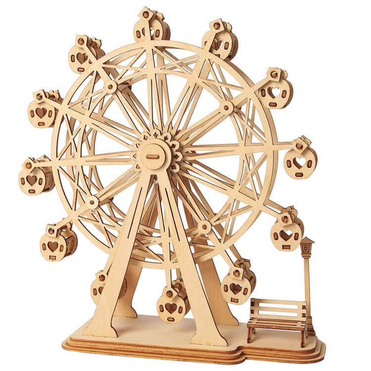 Desktop Ferris Wheel DIY Model Kit — Natural Plywood, 120pcs – 3D wooden model kit
