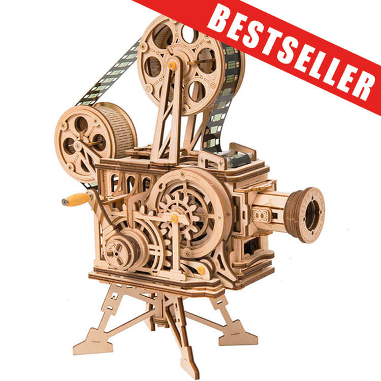 Vintage Vitascope Wooden Projector Kit — Natural Plywood Hand‑Crank – 3D wooden model kit