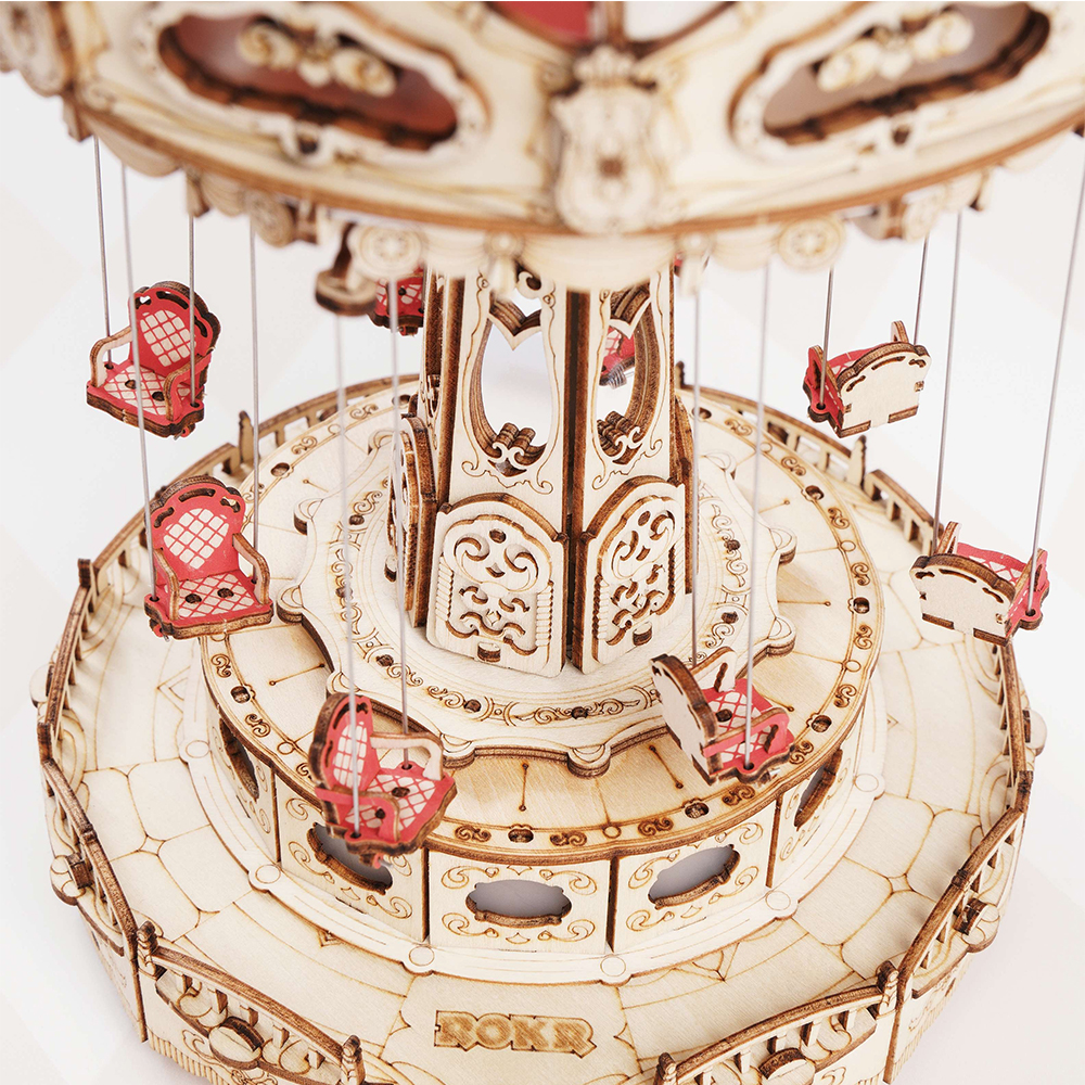 Swing Ride — Vintage Carousel Plywood Model Kit (Red • Beige • Gold) – view 8