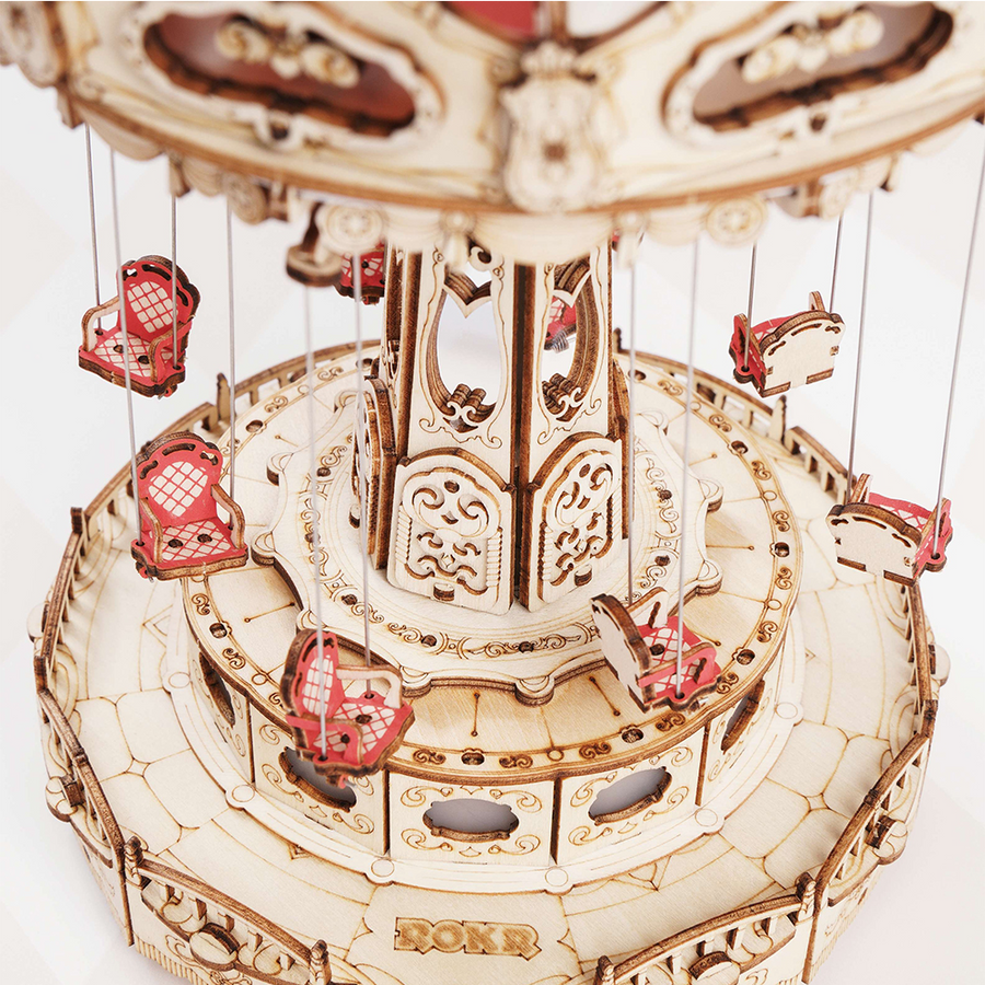 Swing Ride — Vintage Carousel Plywood Model Kit (Red • Beige • Gold) – view 8