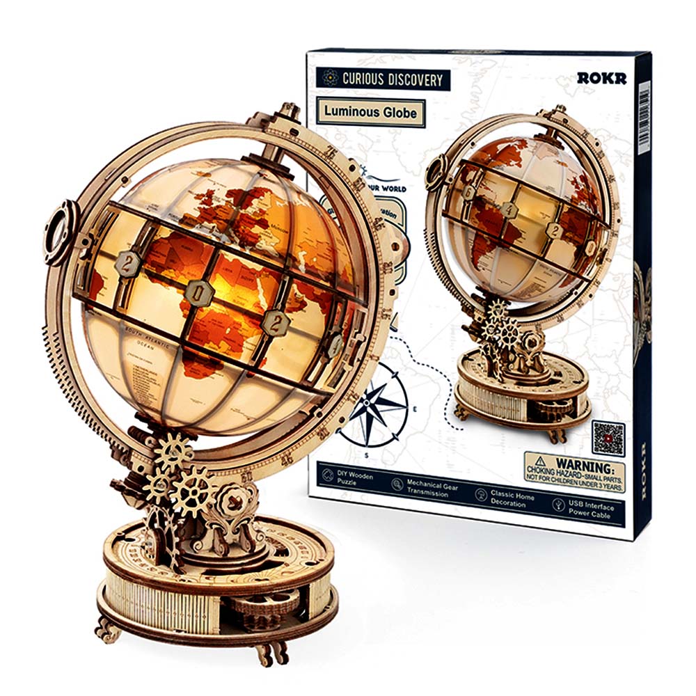Luminous Globe — Plywood Tabletop Lamp (Brown & Orange, 180 pcs) – view 19