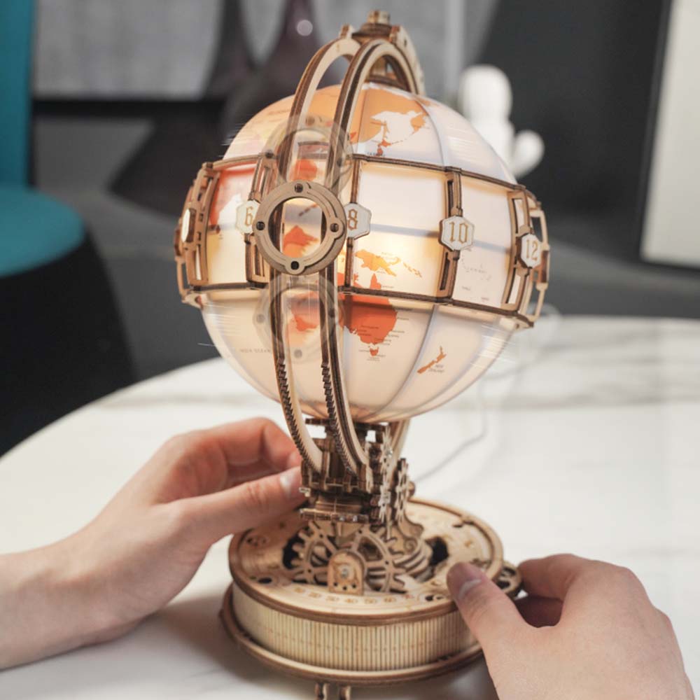 Luminous Globe — Plywood Tabletop Lamp (Brown & Orange, 180 pcs