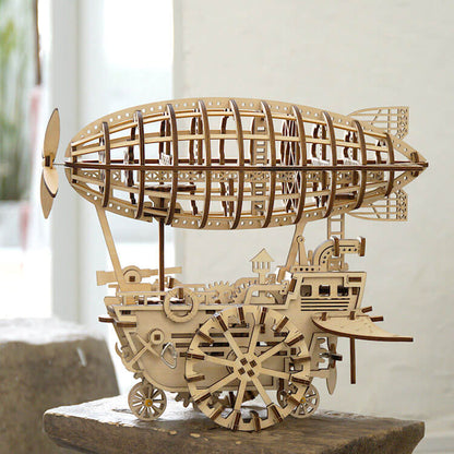 Mechanics Airship Plywood Model Kit — Brown Wooden 3D Airship (229 pcs)