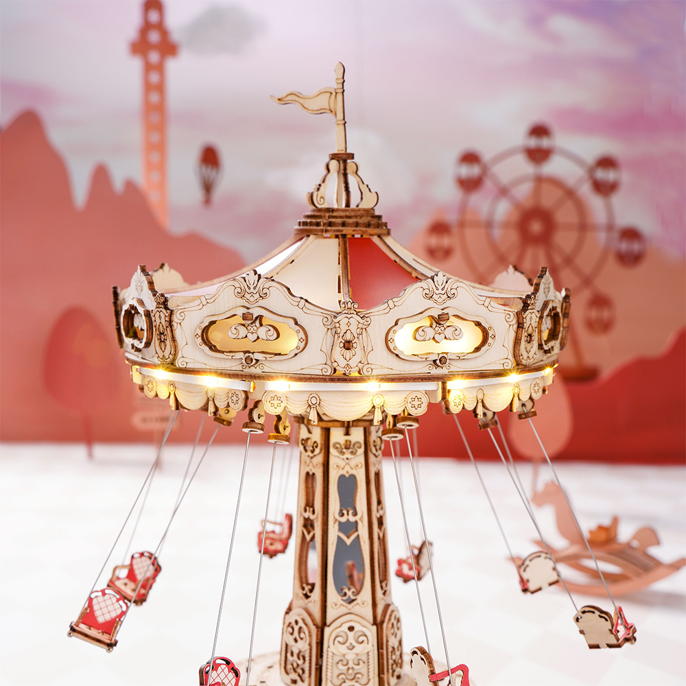 Swing Ride — Vintage Carousel Plywood Model Kit (Red • Beige • Gold) – view 17
