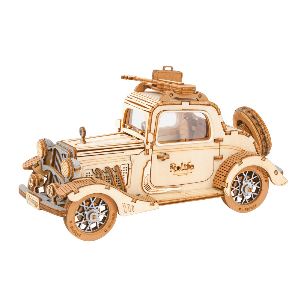 Vintage Plywood Car Kit — Natural Wood 164‑Piece Hobby Model – 3D wooden model kit