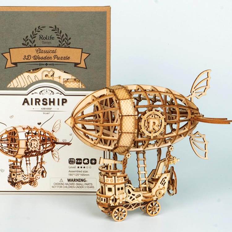 Steampunk Airship Plywood Model Kit — Natural Wood Finish – view 3